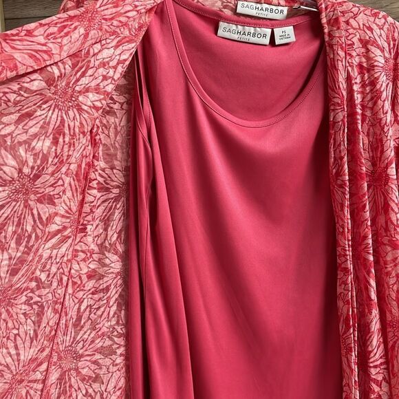 Sag Harbor Ladies 2pc Dress Blouse, Size Pete Small, Coral Floral - Picture 3 of 7
